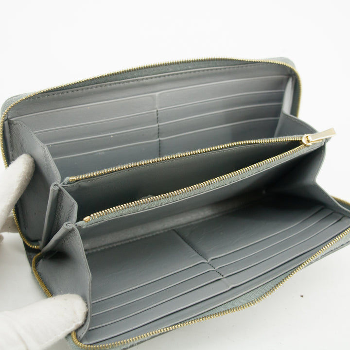 Celine Grey Leather Zippy Long Wallet #3821