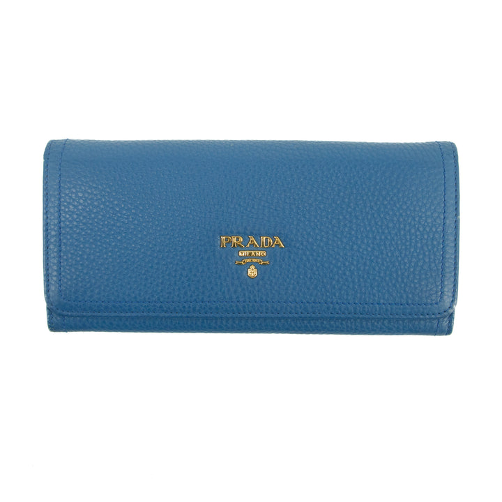 Prada Vitello Daino Blue Continental Flap Long Wallet #3823