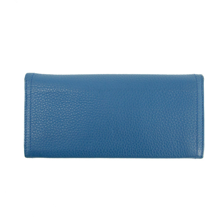 Prada Vitello Daino Blue Continental Flap Long Wallet #3823