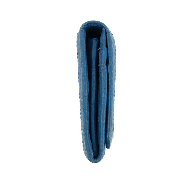 Prada Vitello Daino Blue Continental Flap Long Wallet #3823