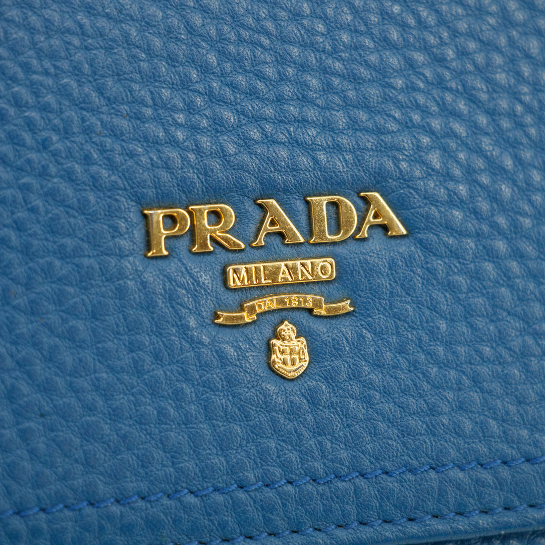 Prada Vitello Daino Blue Continental Flap Long Wallet #3823