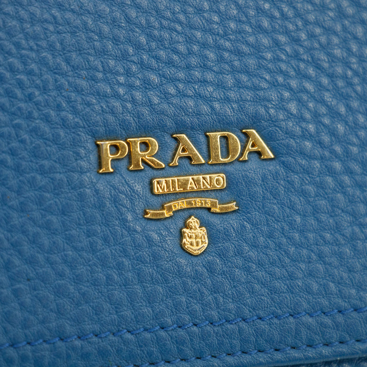 Prada Vitello Daino Blue Continental Flap Long Wallet #3823