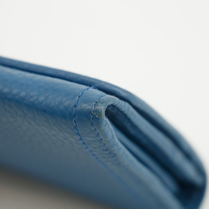 Prada Vitello Daino Blue Continental Flap Long Wallet #3823