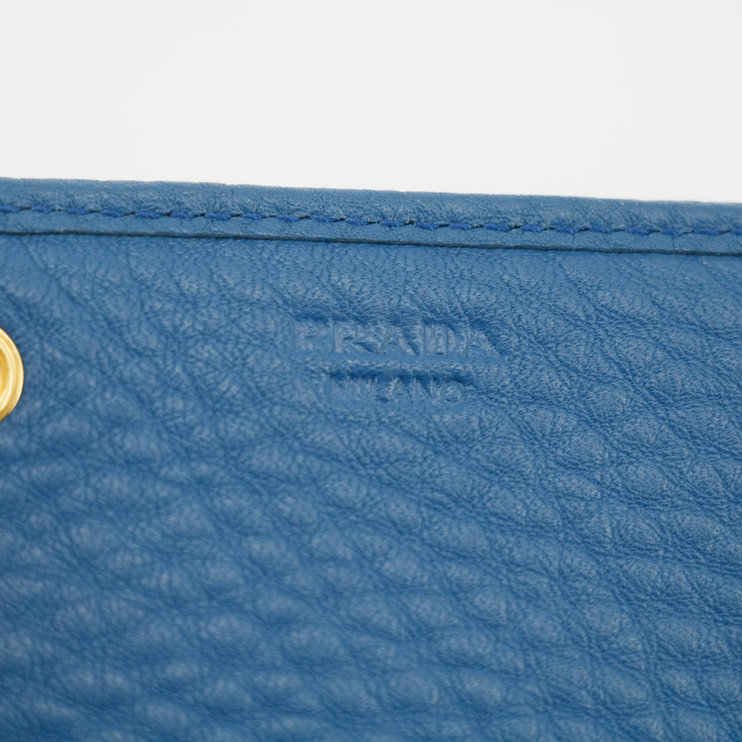 Prada Vitello Daino Blue Continental Flap Long Wallet #3823