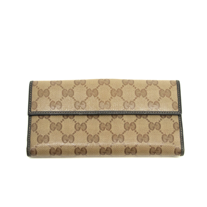 Gucci Brown GG Crystal Coated Canvas x Leather Continental Long Wallet #3907