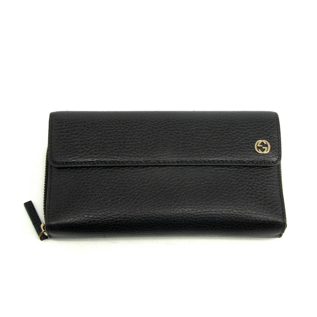 Gucci Interlocking G Black Zip Around Tri-fold Wallet #3917