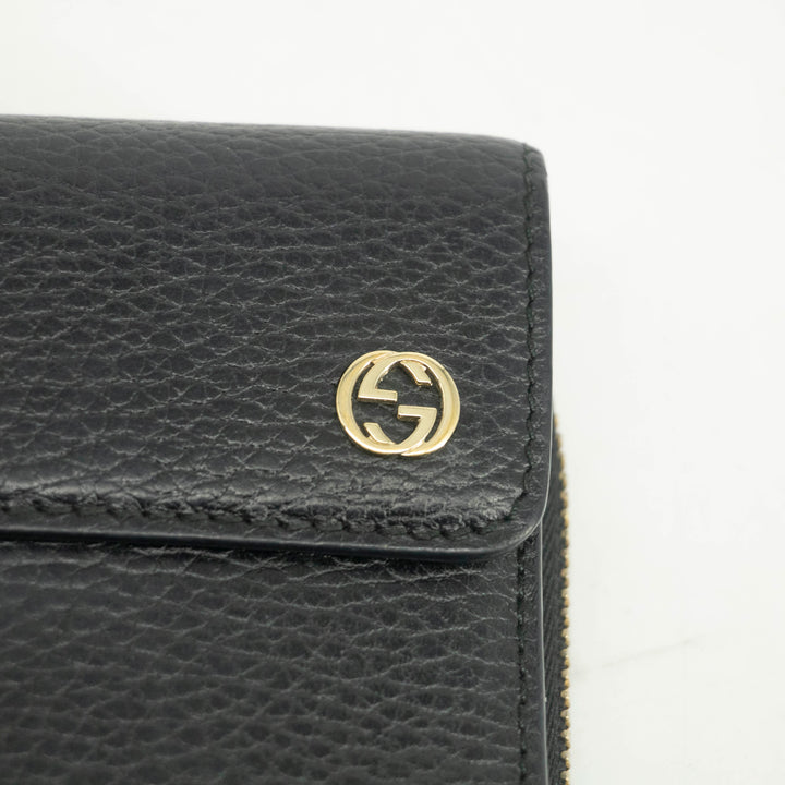 Gucci Interlocking G Black Zip Around Tri-fold Wallet #3917