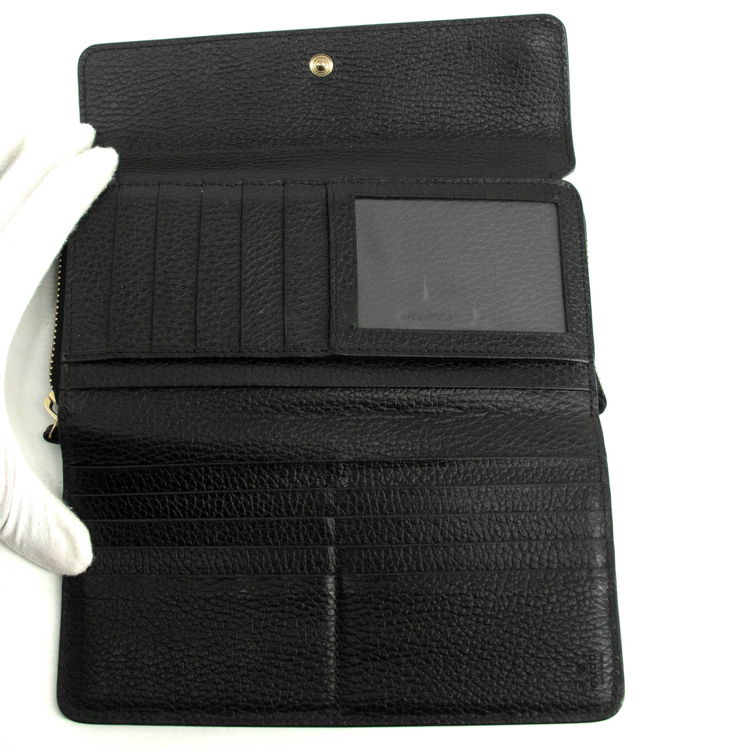 Gucci Interlocking G Black Zip Around Tri-fold Wallet #3917