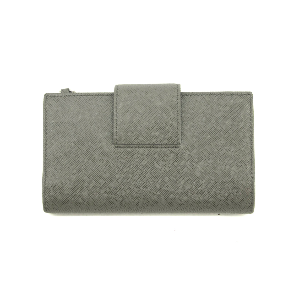 Prada Saffiano Leather Grey Metal Medium Wallet #3918