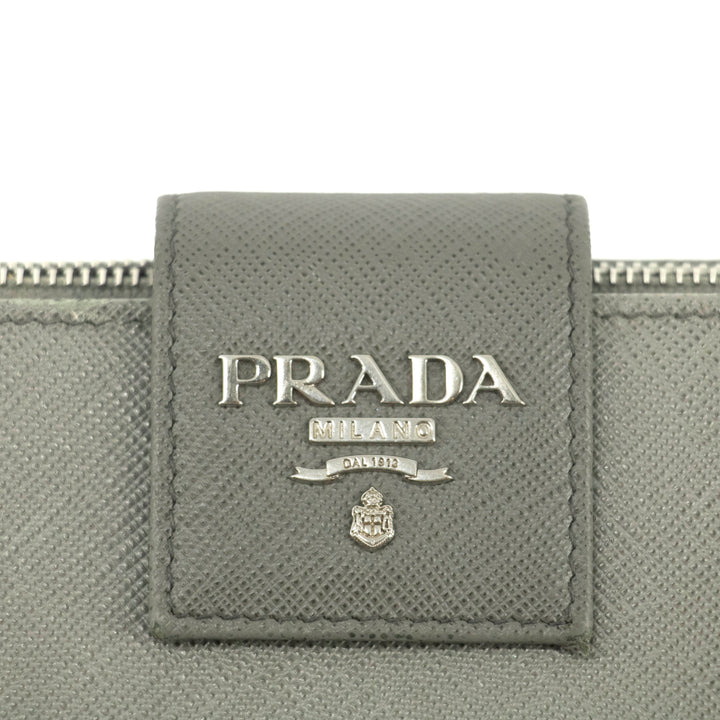 Prada Saffiano Leather Grey Metal Medium Wallet #3918