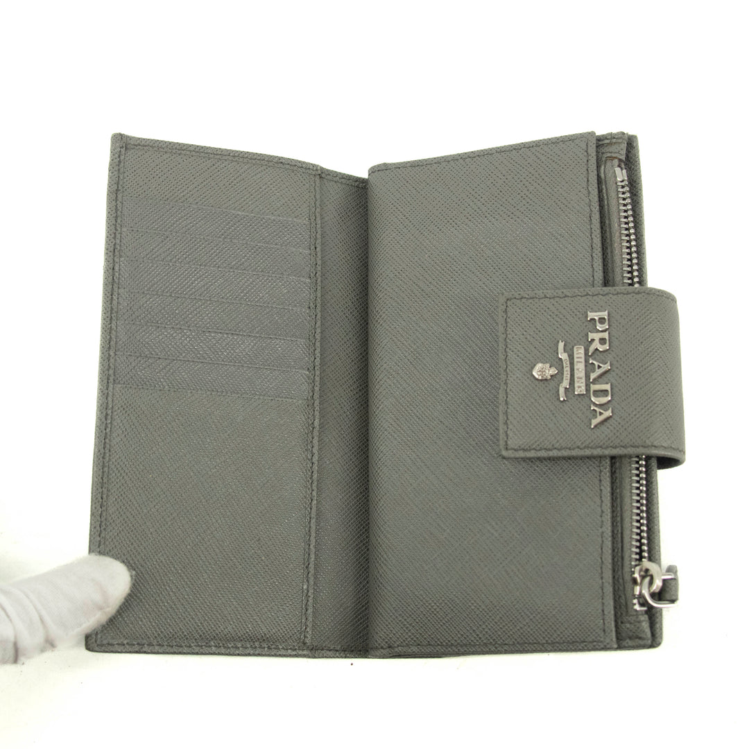 Prada Saffiano Leather Grey Metal Medium Wallet #3918