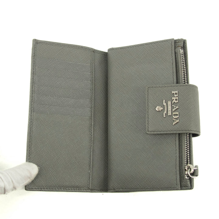 Prada Saffiano Leather Grey Metal Medium Wallet #3918