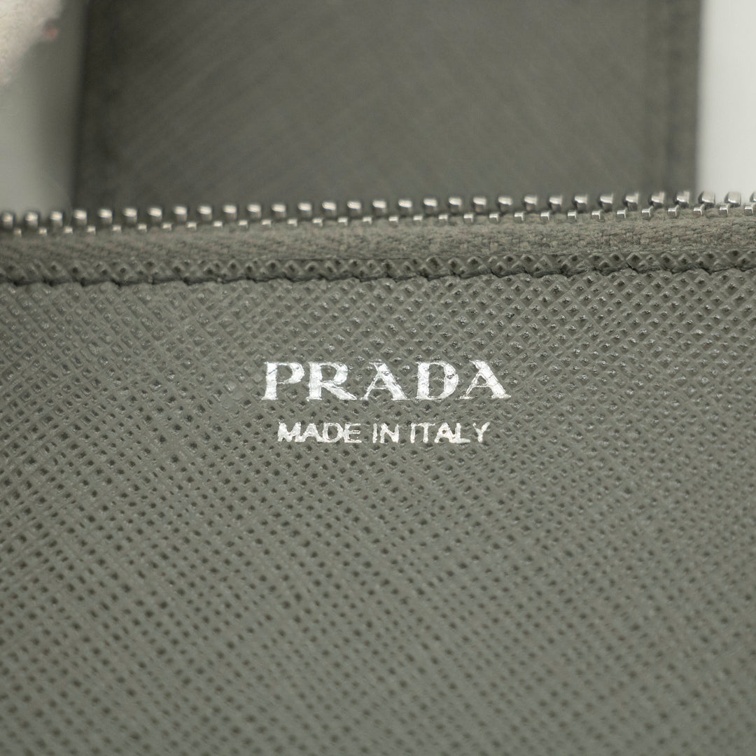 Prada Saffiano Leather Grey Metal Medium Wallet #3918