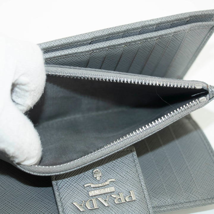 Prada Saffiano Leather Grey Metal Medium Wallet #3918