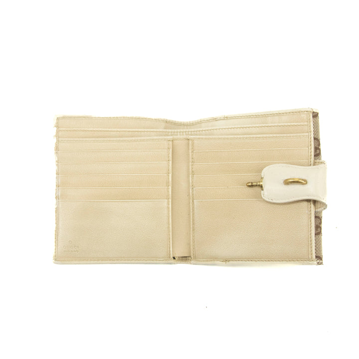 Gucci GG Brown White Canvas x Leather Compact Wallet #3935