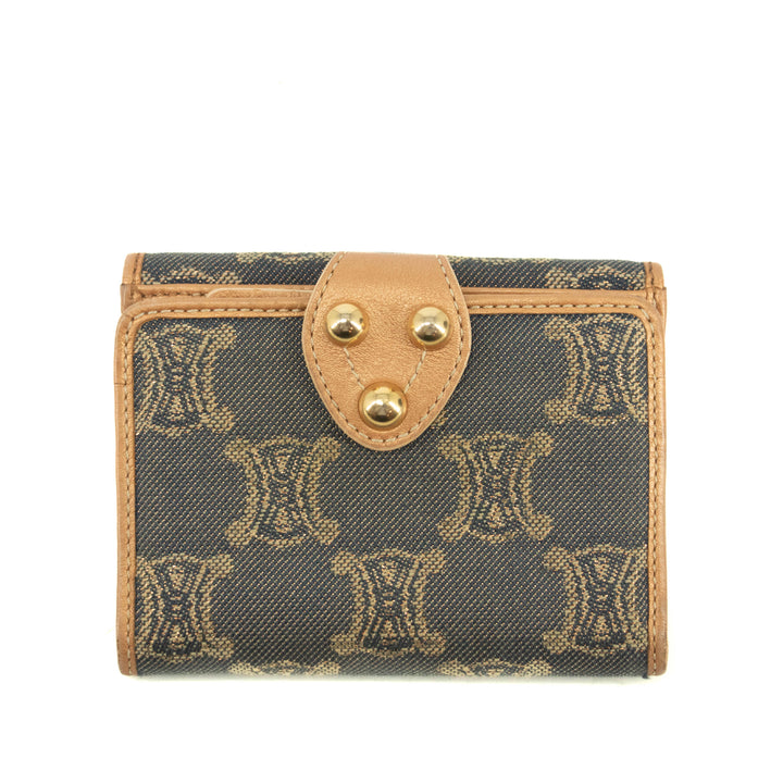 Celine Triomphe Canvas Beige x Blue Demin Compact Wallet #3950