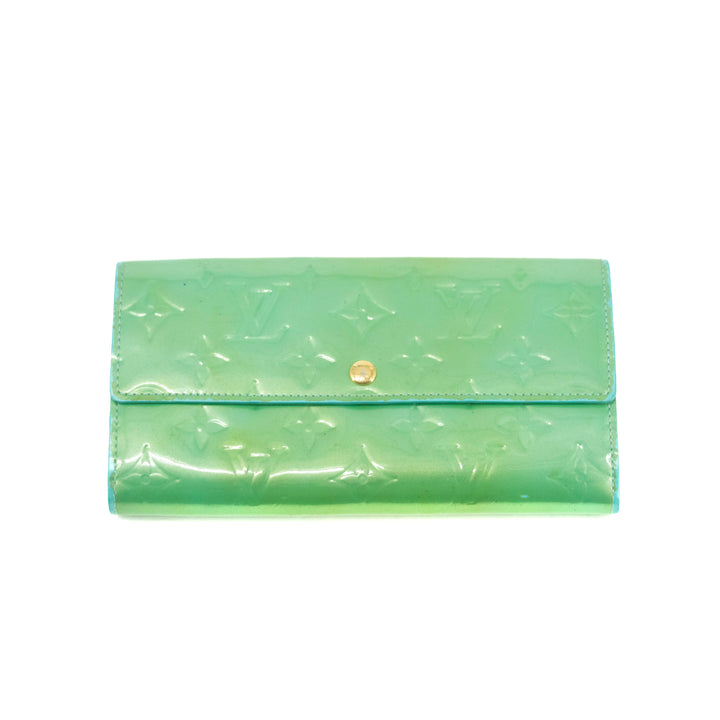 Louis Vuitton Green Vernis Sarah Long Wallet #3951