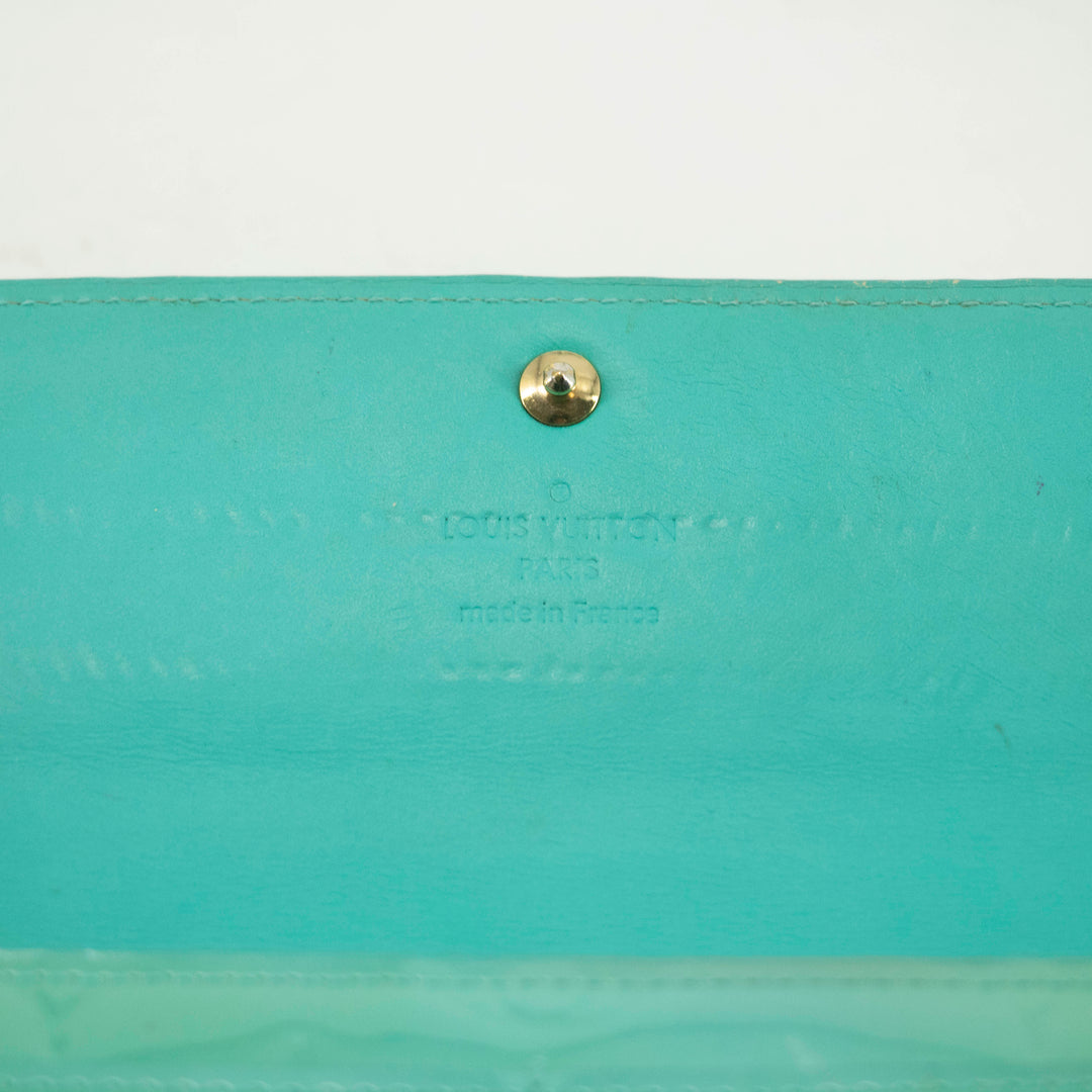 Louis Vuitton Green Vernis Sarah Long Wallet #3951