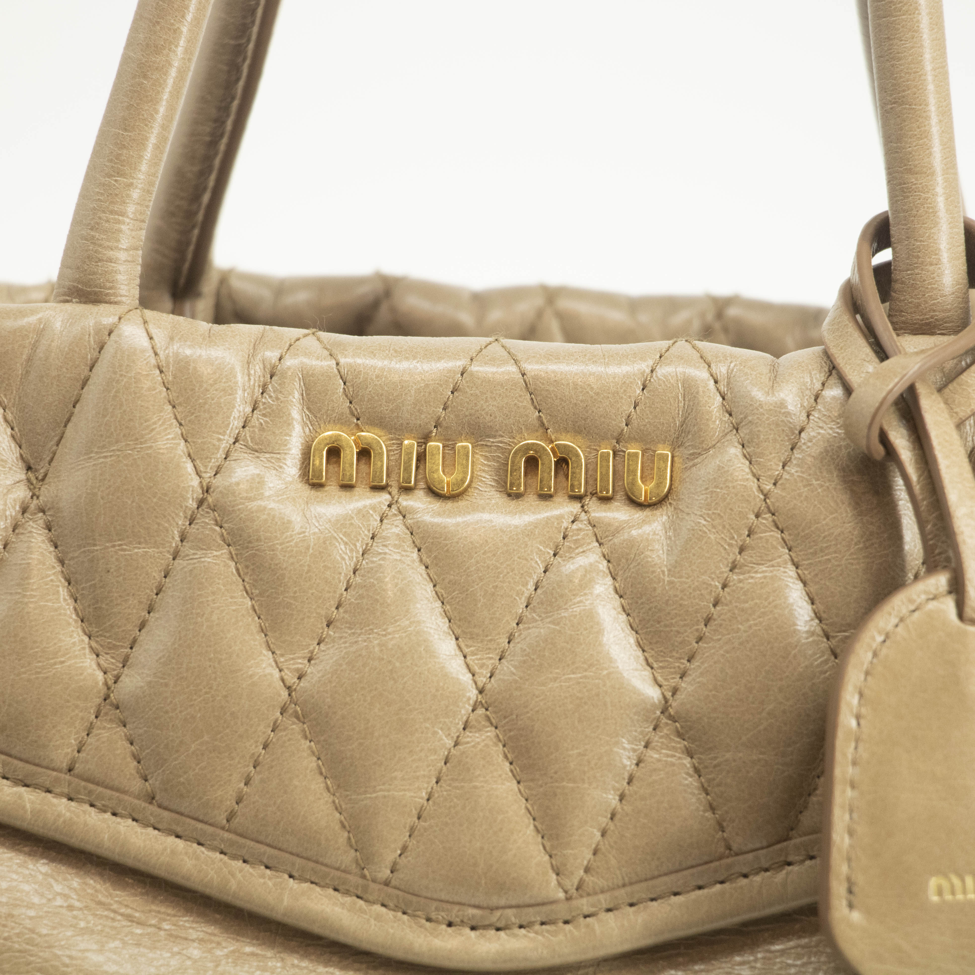 Miu Miu Beige Quilted Glossy Leather 2Way Shoulder Bag #3967