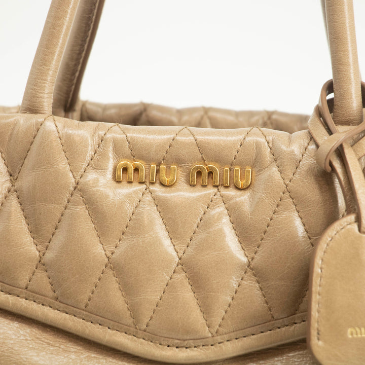Miu Miu Beige Quilted Glossy Leather 2Way Shoulder Bag #3967