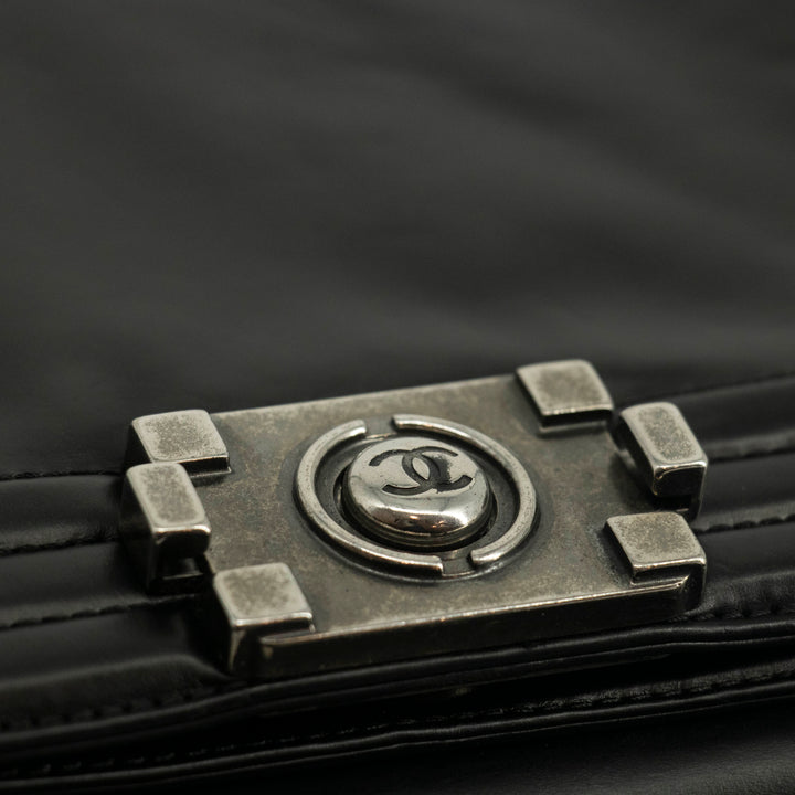 Chanel Black Vinyl Reverso Medium Boy Bag 15 Series #3975