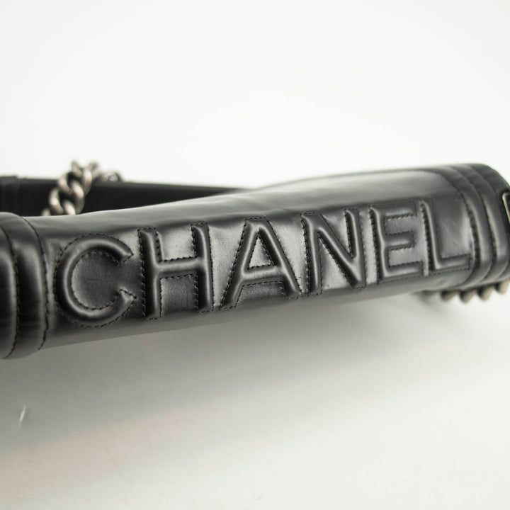 Chanel Black Vinyl Reverso Medium Boy Bag 15 Series #3975