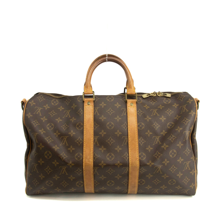 Louis Vuitton Monogram Canvas Brown Keepall 45 Bandouliere Boston Bag #3991