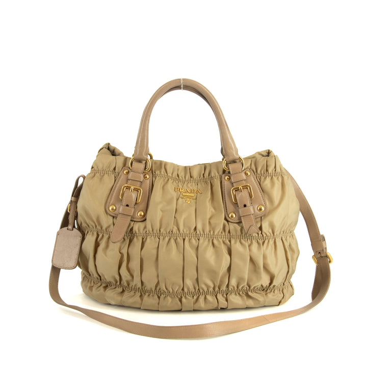 Prada Nylon Tessuto Beige Gaufre 2Way Shoulder Bag Beige #4674