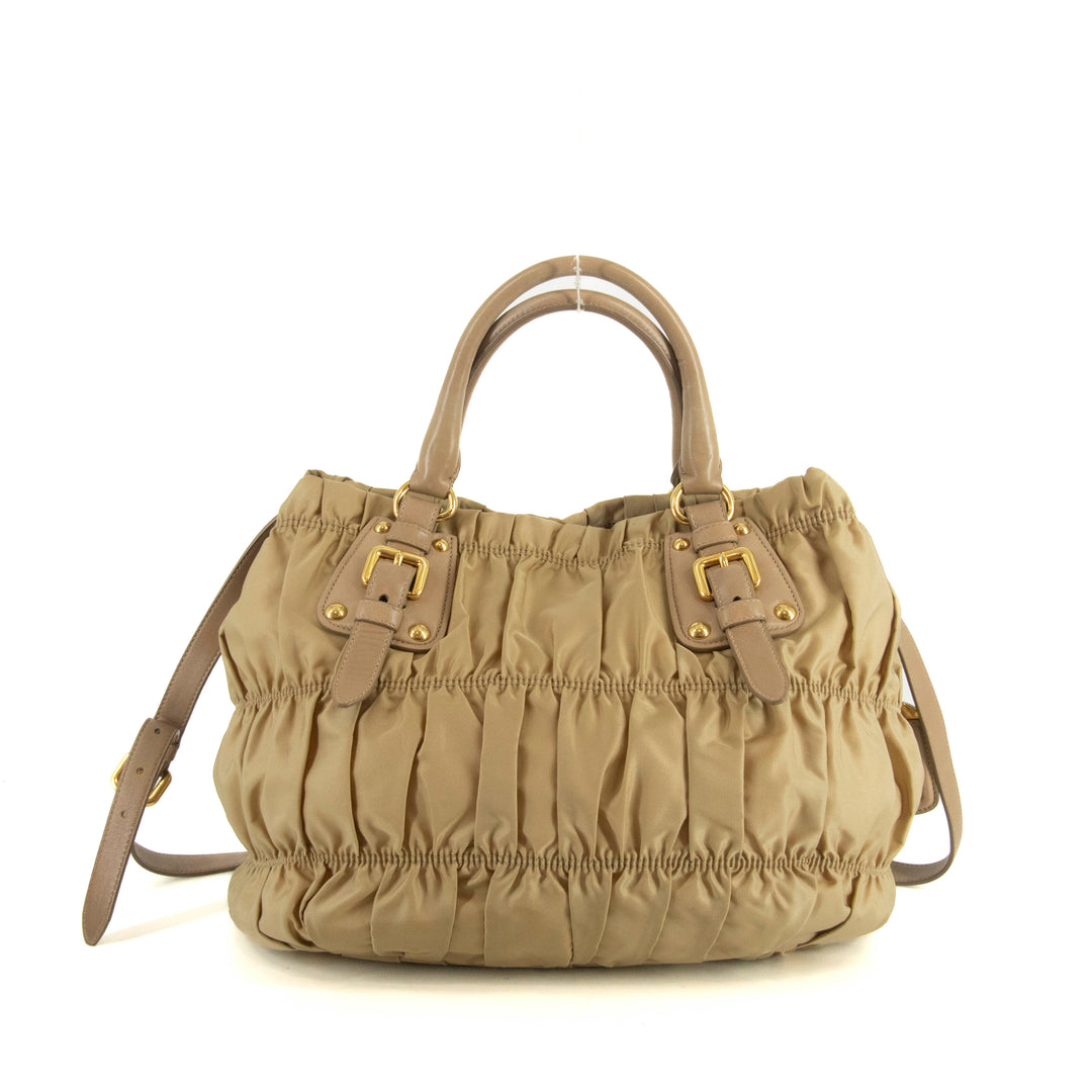 Prada Nylon Tessuto Beige Gaufre 2Way Shoulder Bag Beige #4674