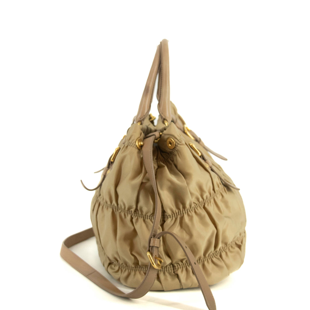 Prada Nylon Tessuto Beige Gaufre 2Way Shoulder Bag Beige #4674