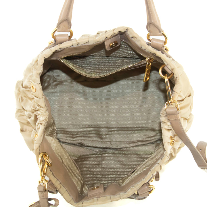 Prada Nylon Tessuto Beige Gaufre 2Way Shoulder Bag Beige #4674