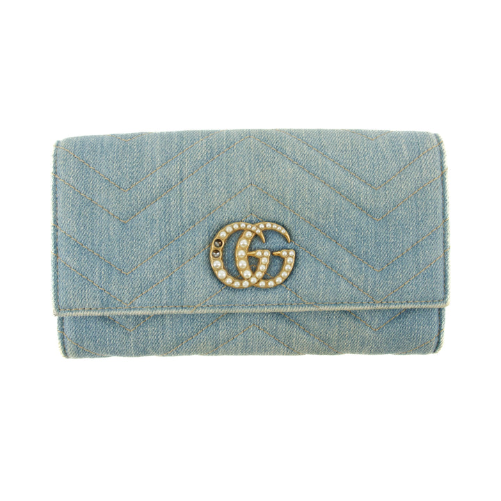 Gucci Denim Blue Marmont Continental Long Wallet #4717