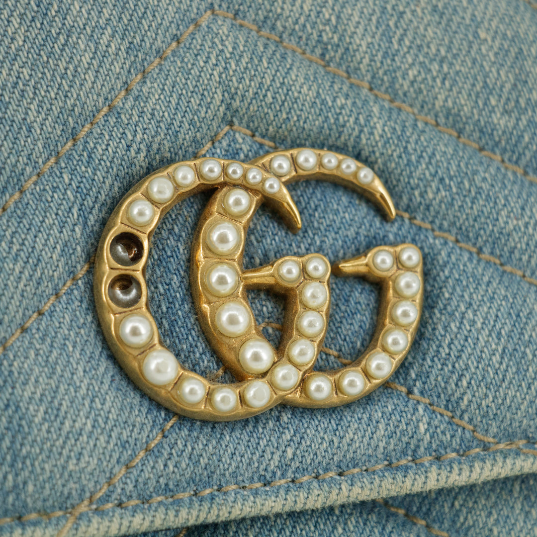 Gucci Denim Blue Marmont Continental Long Wallet #4717