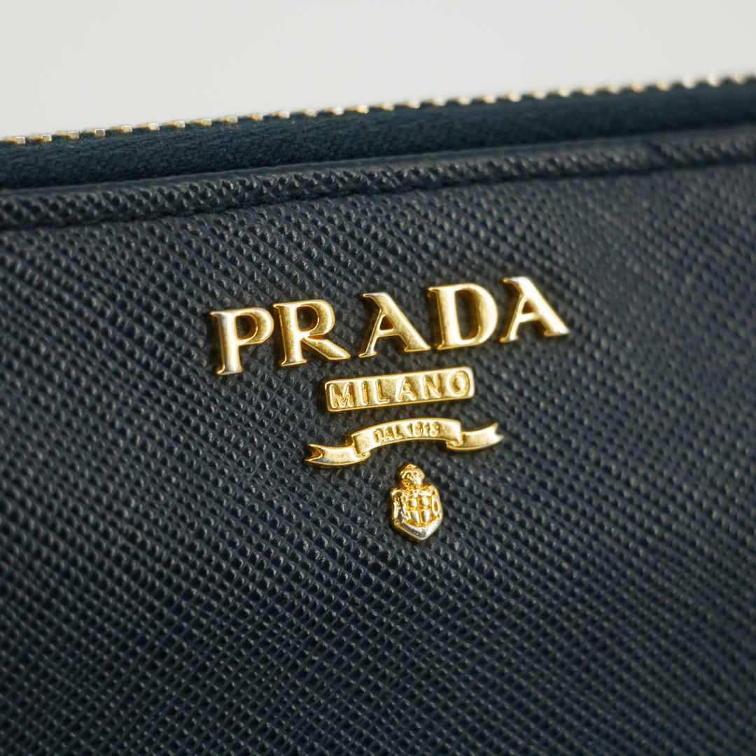 Prada Saffiano Leather Dark Blue Zip Around Wallet #5165