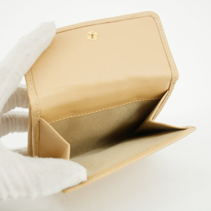 Christan Dior Biege Leather Compact Wallet #5177