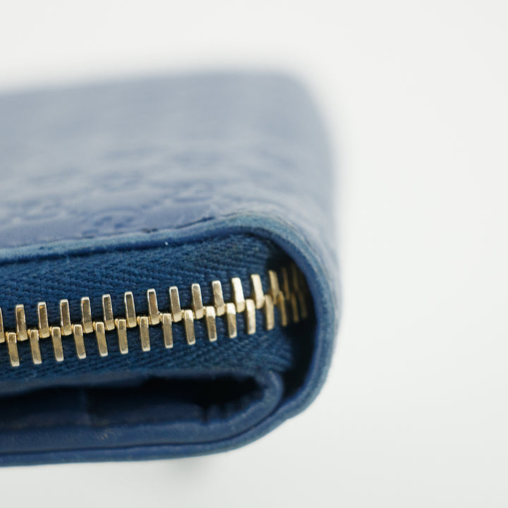 Gucci Micro Guccissima Blue Zip Around Compact Wallet #5188