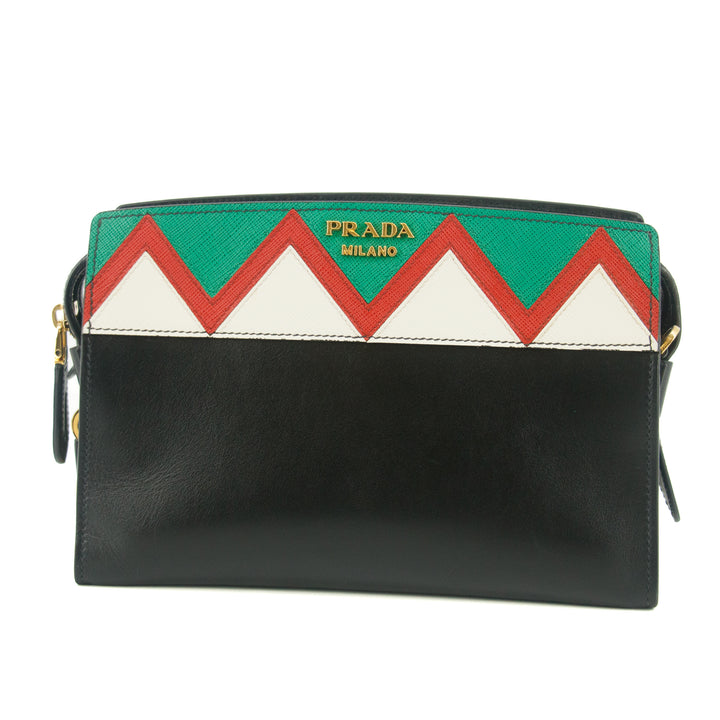 Prada City Calf Saffiano Esplanade Crossbody Bag Black Rosso #5269