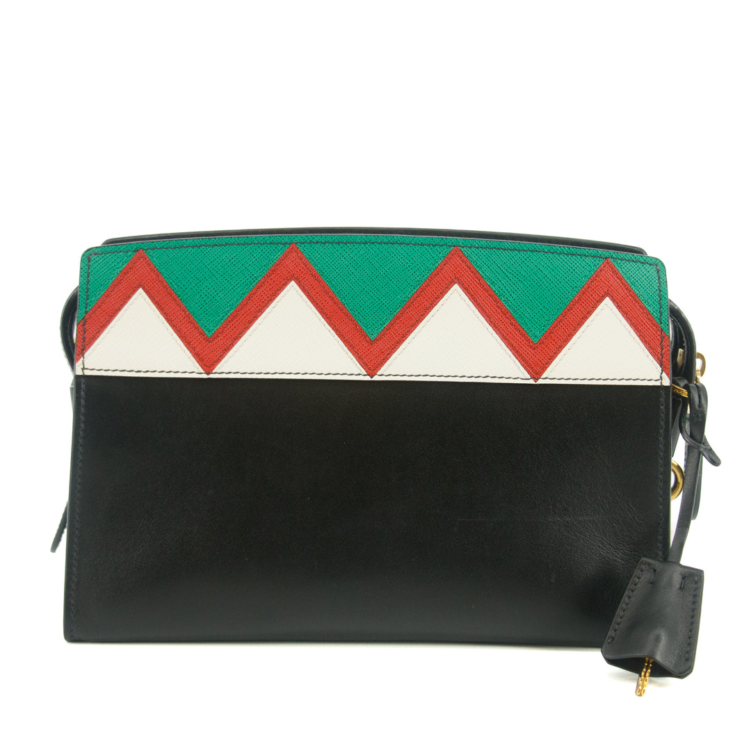 Prada City Calf Saffiano Esplanade Crossbody Bag Black Rosso #5269