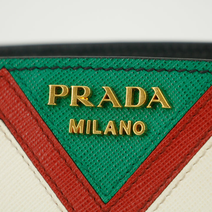 Prada City Calf Saffiano Esplanade Crossbody Bag Black Rosso #5269