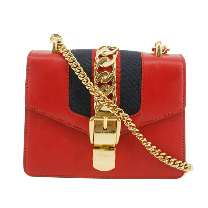 Gucci Sylvie Web Leather Red Chain Shoulder Bag  #5295