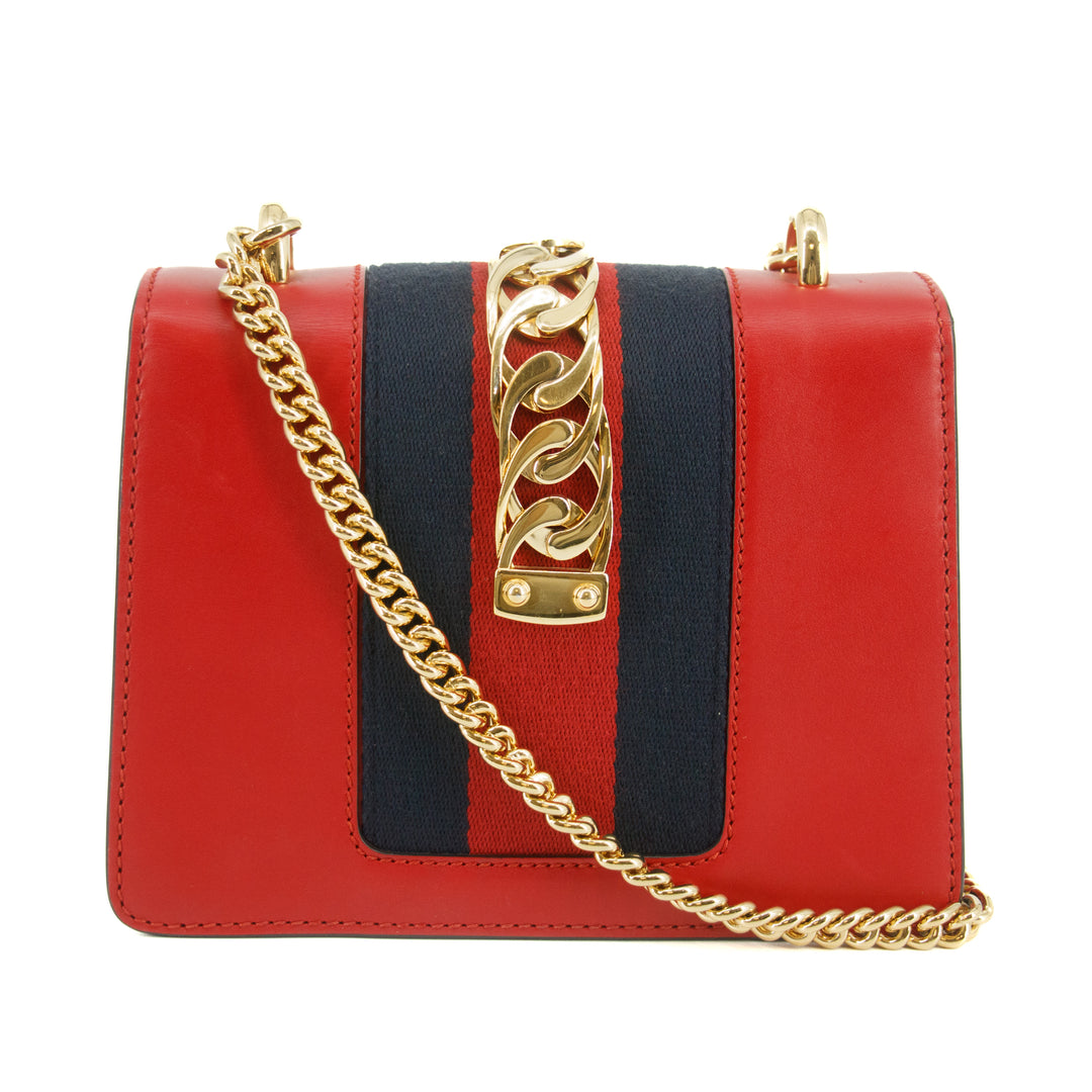 Gucci Sylvie Web Leather Red Chain Shoulder Bag  #5295