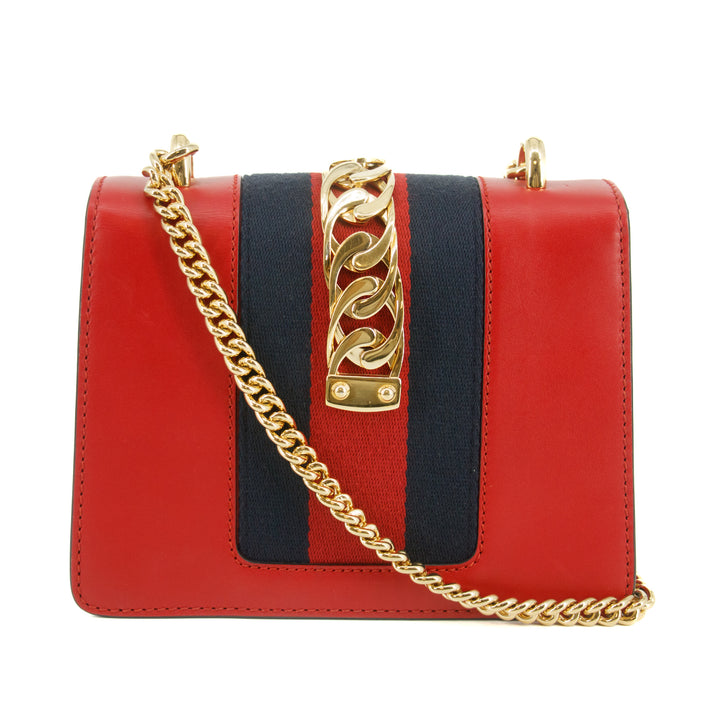 Gucci Sylvie Web Leather Red Chain Shoulder Bag  #5295