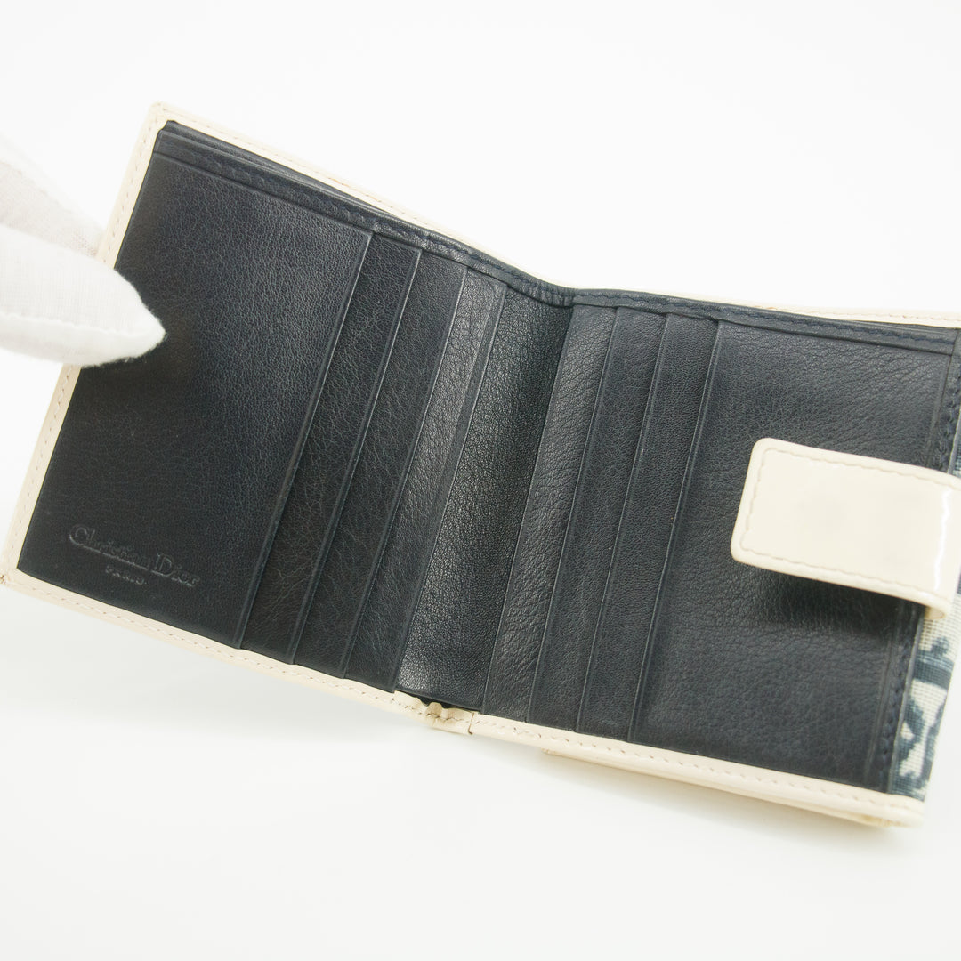 Christina Dior Trotter Canvas/Patent Leather Navy Compact Wallet #5300