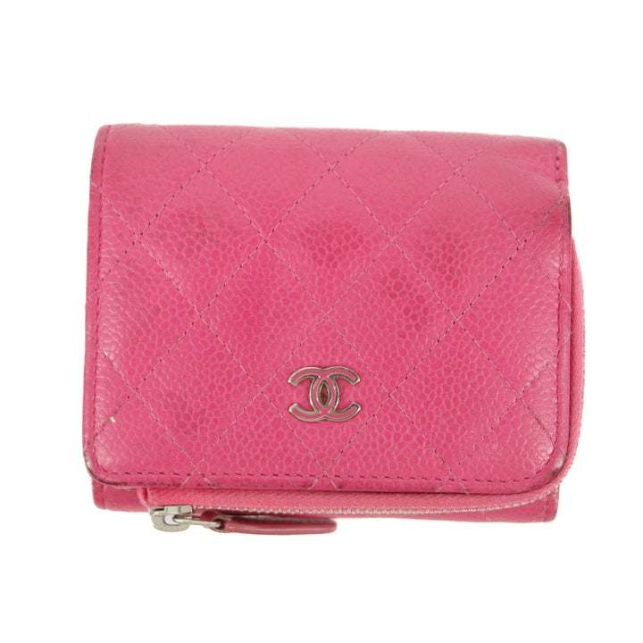 Chanel Caviar Calfshin Leather Pink Trifold Wallet #5342