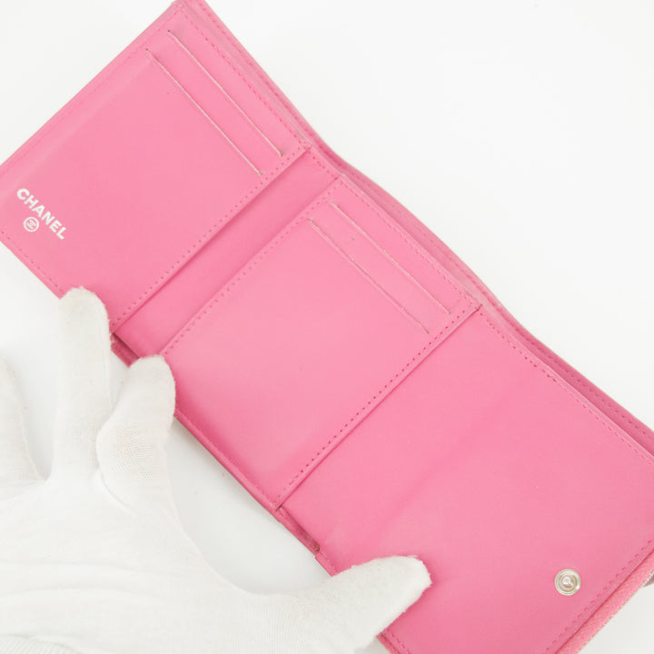 Chanel Caviar Calfshin Leather Pink Trifold Wallet #5342