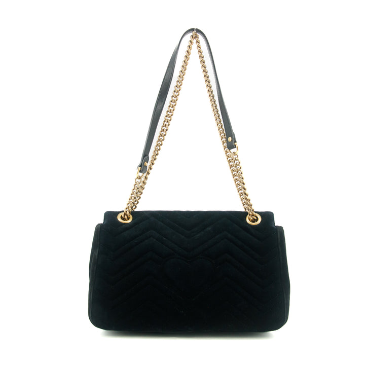 Gucci Black Velvet Loved Embroidered Marmont Shoulder Bag #6091