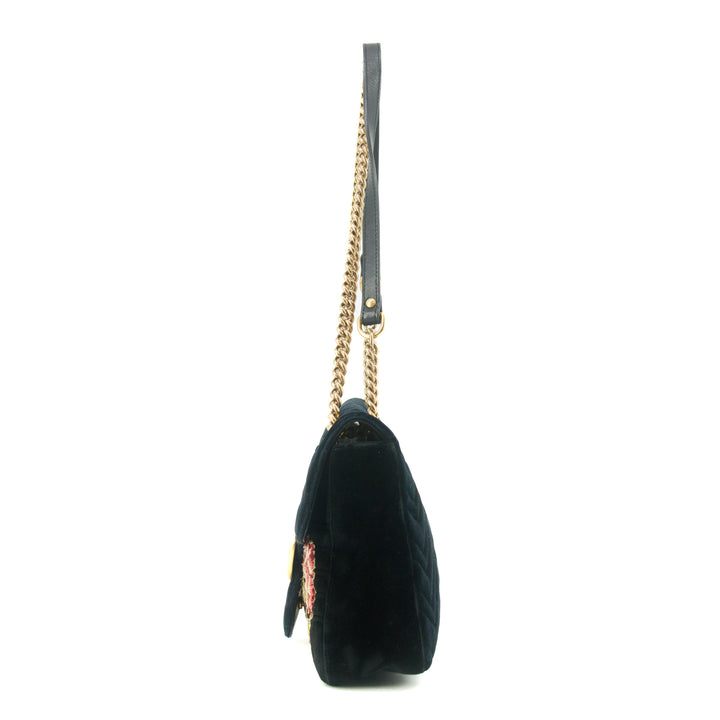 Gucci Black Velvet Loved Embroidered Marmont Shoulder Bag #6091