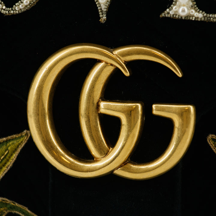 Gucci Black Velvet Loved Embroidered Marmont Shoulder Bag #6091