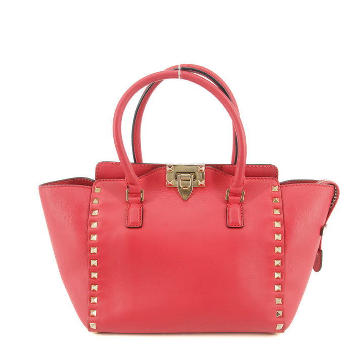 Valentino Rockstud Rose Red Leather Shoulder Bag #8506