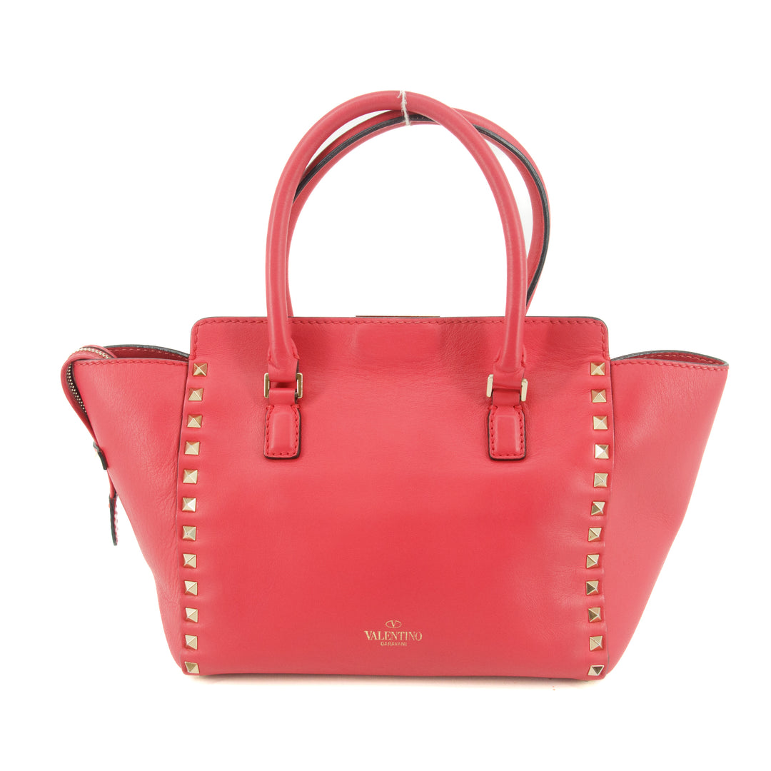 Valentino Rockstud Rose Red Leather Shoulder Bag #8506